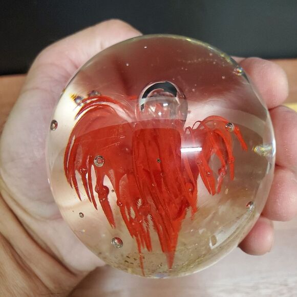 Red Volcanic Burst Eruption Jellyfish Glass Paperweight - Picture 12 of 12